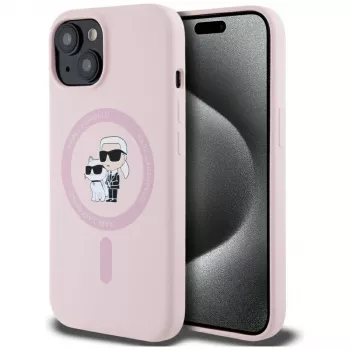 Karl Lagerfeld silicone Karl & Choupette MagSafe case voor iPhone 15 Plus roze