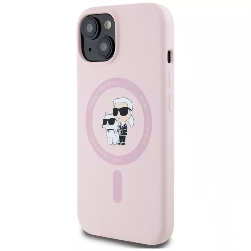 Karl Lagerfeld silicone Karl & Choupette MagSafe case voor iPhone 15 Plus roze