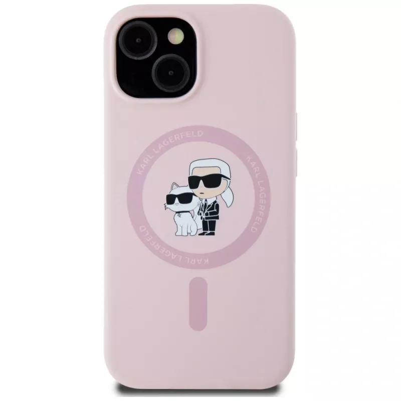 Karl Lagerfeld silicone Karl & Choupette MagSafe case voor iPhone 15 Plus roze