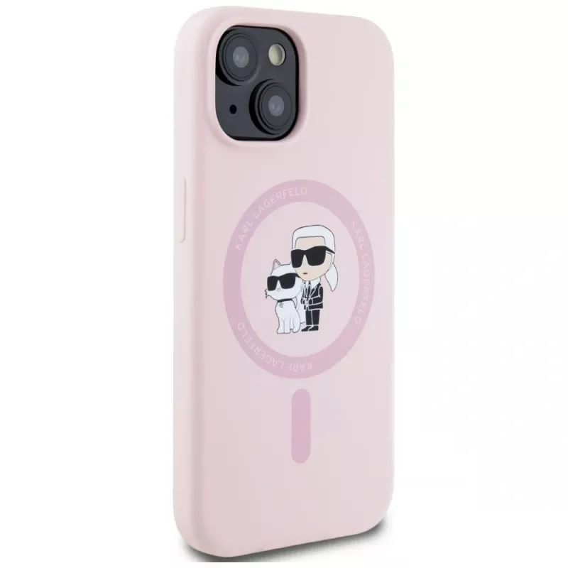 Karl Lagerfeld silicone Karl & Choupette MagSafe case voor iPhone 15 Plus roze