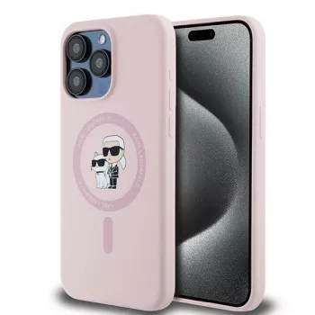 Karl Lagerfeld KLHMP15LSCMKCRHP iPhone 15 Pro 6,1 inch roze siliconen hardcase Karl & Choupette MagSafe