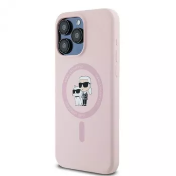 Karl Lagerfeld KLHMP15LSCMKCRHP iPhone 15 Pro 6,1 inch roze siliconen hardcase Karl & Choupette MagSafe