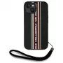 KARL LAGERFELD Saffiano Athleisure Stripes Cord case voor iPhone 15, zwart-rood