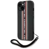 KARL LAGERFELD Saffiano Athleisure Stripes Cord case voor iPhone 15, zwart-rood