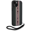 KARL LAGERFELD Saffiano Athleisure Stripes Cord case voor iPhone 15, zwart-rood