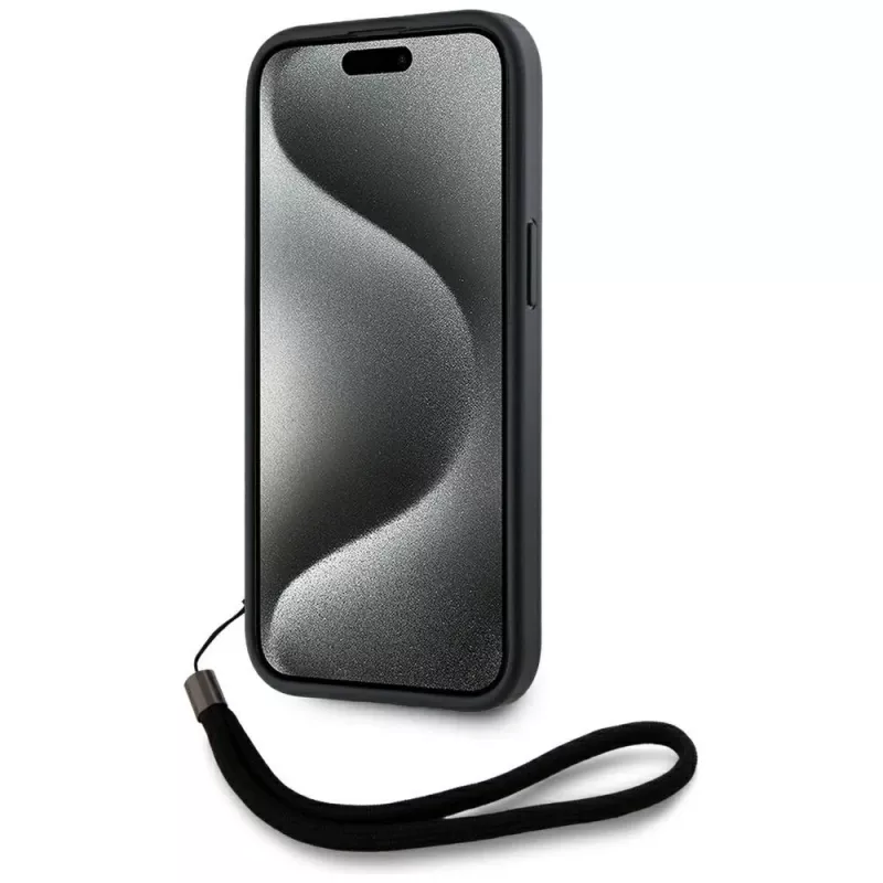 KARL LAGERFELD Saffiano Athleisure Stripes Cord case voor iPhone 15, zwart-rood