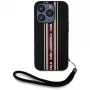KARL LAGERFELD Saffiano Athleisure Stripes Cord case voor iPhone 15 Pro, zwart/rood