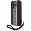 KARL LAGERFELD Saffiano Athleisure Stripes Cord case voor iPhone 15 Pro, zwart/rood