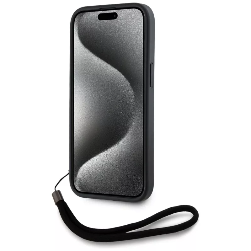 KARL LAGERFELD Saffiano Athleisure Stripes Cord case voor iPhone 15 Pro Max, zwart/rood