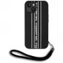 Karl Lagerfeld Saffiano Athleisure Stripes Cord case voor iPhone 15, zwart-roze