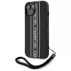 Karl Lagerfeld Saffiano Athleisure Stripes Cord case voor iPhone 15, zwart-roze