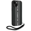 Karl Lagerfeld Saffiano Athleisure Stripes Cord case voor iPhone 15, zwart-roze