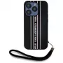 KARL LAGERFELD Saffiano Athleisure Stripes Cord case voor iPhone 15 Pro, zwart/roze