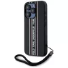 KARL LAGERFELD Saffiano Athleisure Stripes Cord case voor iPhone 15 Pro, zwart/roze
