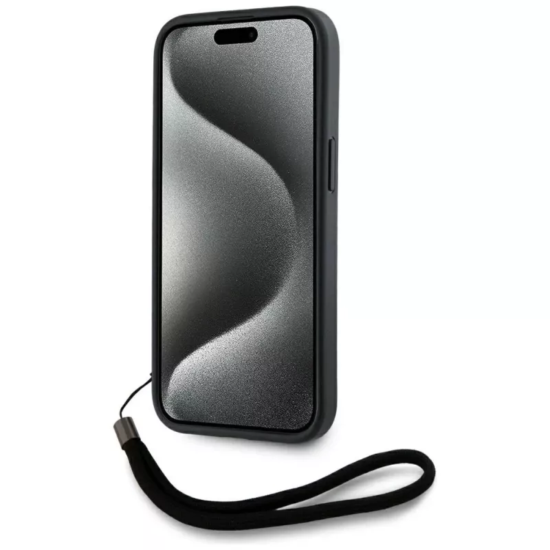 KARL LAGERFELD Saffiano Athleisure Stripes Cord case voor iPhone 15 Pro, zwart/roze