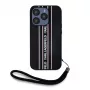 Karl Lagerfeld Saffiano Athleisure Stripes Cord case voor iPhone 15 Pro Max zwart roze