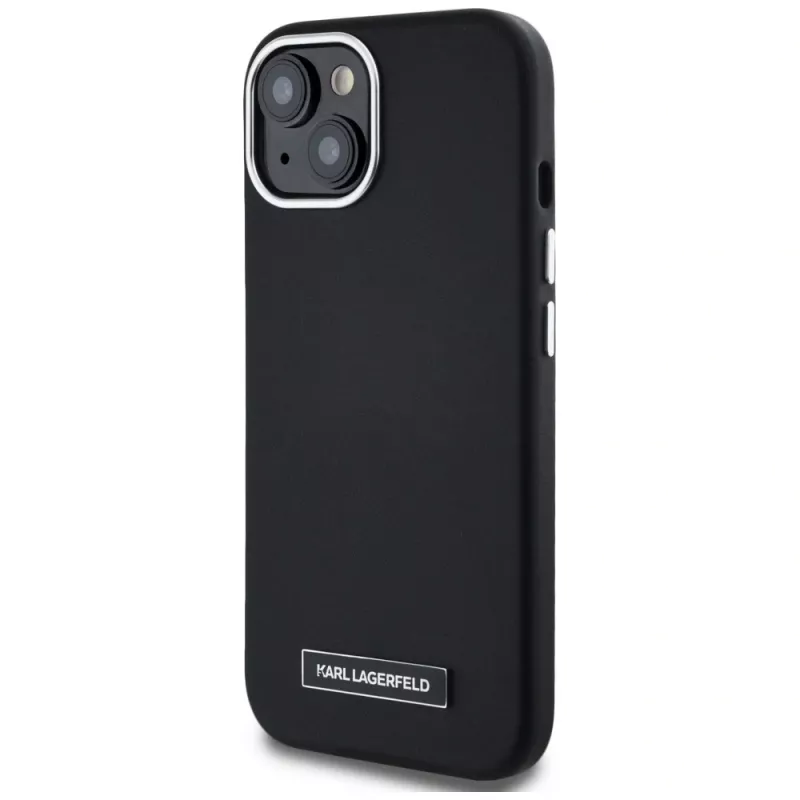 Karl Lagerfeld Metal Plate MagSafe case voor iPhone 15, zwart