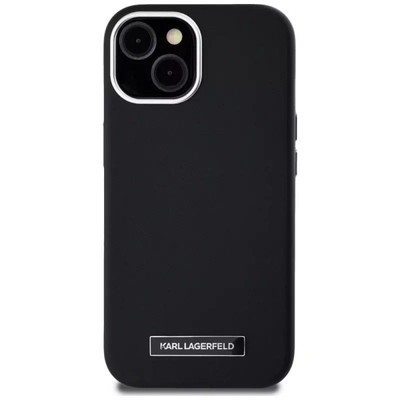 Karl Lagerfeld Metal Plate MagSafe case voor iPhone 15, zwart