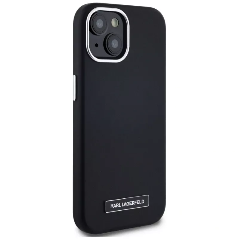Karl Lagerfeld Metal Plate MagSafe case voor iPhone 15, zwart