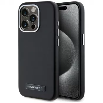 KARL LAGERFELD Metal Plate MagSafe case voor iPhone 15 Pro, zwart