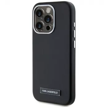KARL LAGERFELD Metal Plate MagSafe case voor iPhone 15 Pro, zwart
