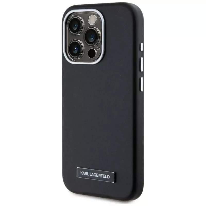 KARL LAGERFELD Metal Plate MagSafe case voor iPhone 15 Pro, zwart