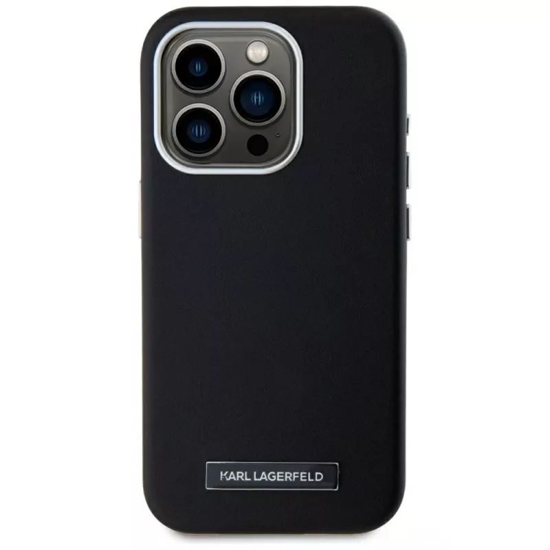 KARL LAGERFELD Metal Plate MagSafe case voor iPhone 15 Pro, zwart