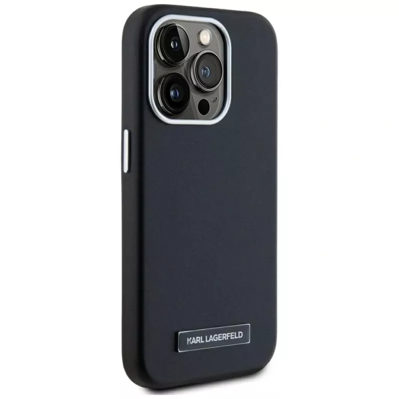 KARL LAGERFELD Metal Plate MagSafe case voor iPhone 15 Pro, zwart