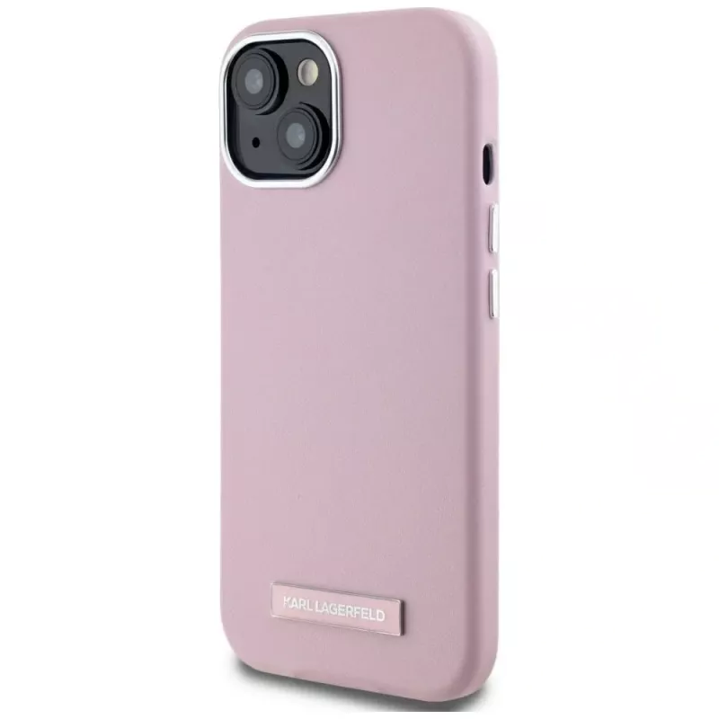 KARL LAGERFELD FW Metal Plate MagSafe back cover voor Apple iPhone 15, roze
