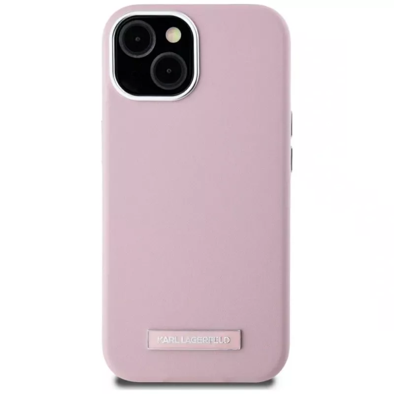 KARL LAGERFELD FW Metal Plate MagSafe back cover voor Apple iPhone 15, roze