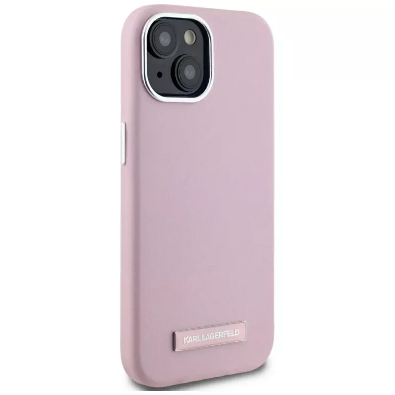 KARL LAGERFELD FW Metal Plate MagSafe back cover voor Apple iPhone 15, roze