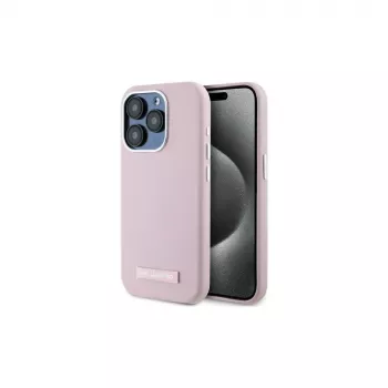 Karl Lagerfeld KLHMP15LPGMSRPP iPhone 15 Pro 6,1 inch roze hardcase met metaalplaat MagSafe