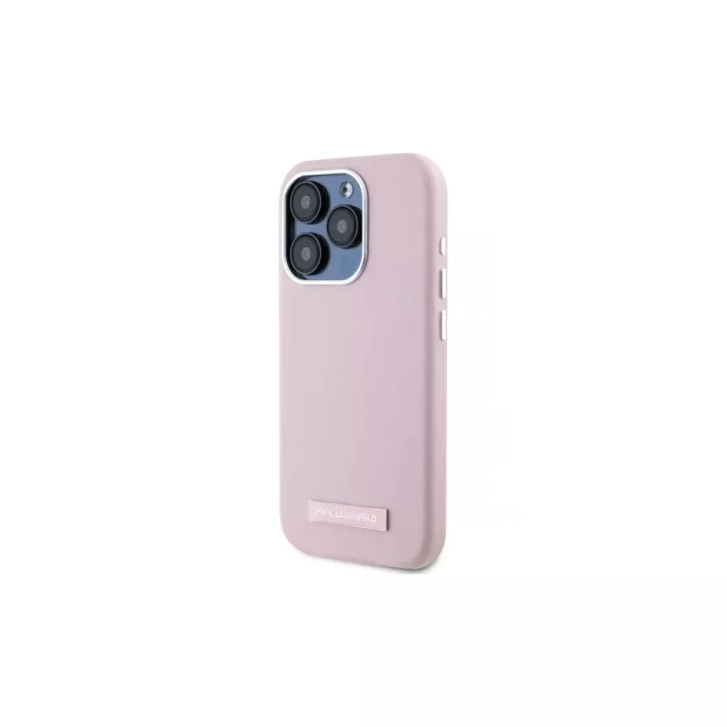 Karl Lagerfeld KLHMP15LPGMSRPP iPhone 15 Pro 6,1 inch roze hardcase met metaalplaat MagSafe