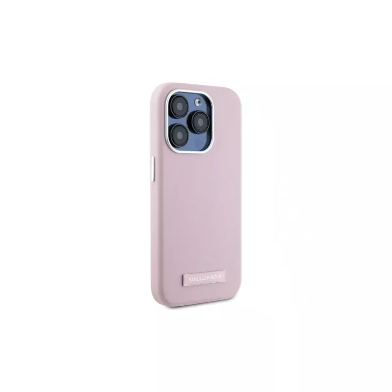 Karl Lagerfeld KLHMP15LPGMSRPP iPhone 15 Pro 6,1 inch roze hardcase met metaalplaat MagSafe