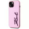 KARL LAGERFELD Wrinkled Metal Signature back cover voor Apple iPhone 15, roze
