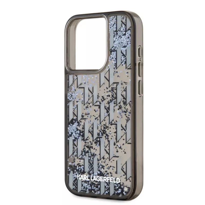 KARL LAGERFELD Liquid Glitter Monogram Gradient back cover voor Apple iPhone 15 Pro, zwart