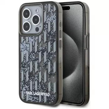 Karl Lagerfeld Liquid Glitter Monogram Gradient case voor iPhone 15 Pro Max, zwart