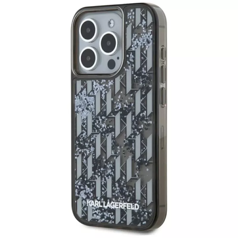 Karl Lagerfeld Liquid Glitter Monogram Gradient case voor iPhone 15 Pro Max, zwart