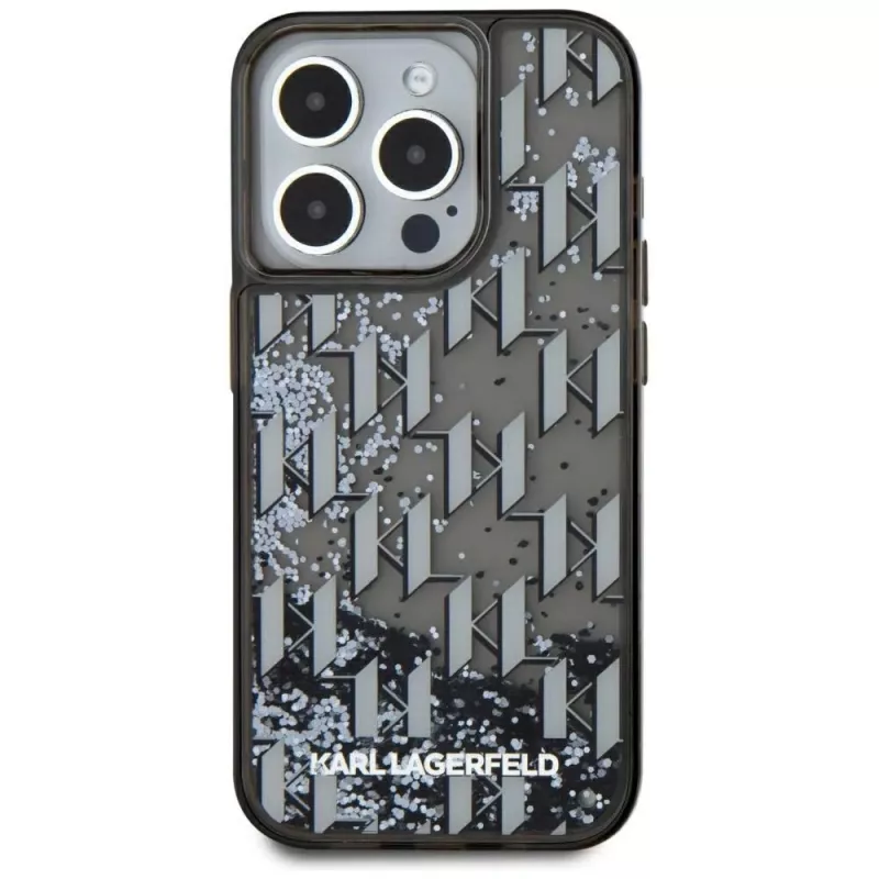 Karl Lagerfeld Liquid Glitter Monogram Gradient case voor iPhone 15 Pro Max, zwart