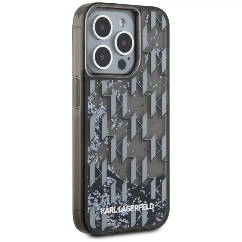 Karl Lagerfeld Liquid Glitter Monogram Gradient case voor iPhone 15 Pro Max, zwart