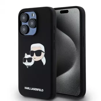 Karl Lagerfeld KLHMP15LSKCHPPLK iPhone 15 Pro 6,1 zwart hardcase silicone Karl & Choupette MagSafe