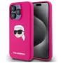 Karl Lagerfeld iPhone 15 Pro 6,1 inch siliconen hardcase met Karl-hoofdprint, MagSafe - fuchsia