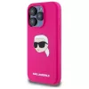 Karl Lagerfeld iPhone 15 Pro 6,1 inch siliconen hardcase met Karl-hoofdprint, MagSafe - fuchsia