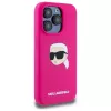 Karl Lagerfeld iPhone 15 Pro 6,1 inch siliconen hardcase met Karl-hoofdprint, MagSafe - fuchsia