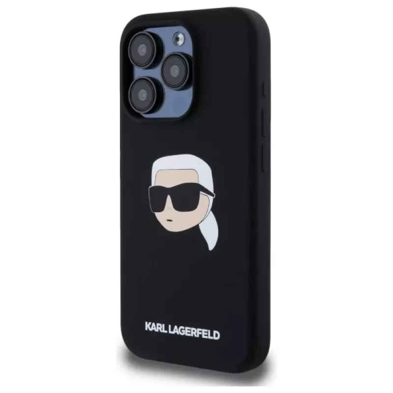 Karl Lagerfeld KLHMP15LSKHPPLK iPhone 15 Pro 6.1 zwart hardcase siliconen Karl-hoofdprint MagSafe