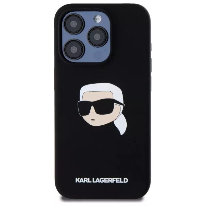 Karl Lagerfeld KLHMP15LSKHPPLK iPhone 15 Pro 6.1 zwart hardcase siliconen Karl-hoofdprint MagSafe