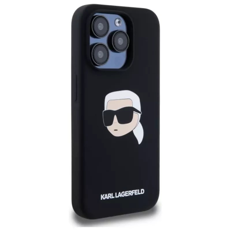 Karl Lagerfeld KLHMP15LSKHPPLK iPhone 15 Pro 6.1 zwart hardcase siliconen Karl-hoofdprint MagSafe