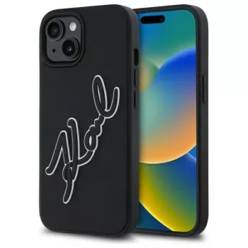 Karl Lagerfeld KLHCP15S3DRKSDLK iPhone 15 6,1 inch zwarte hardcase 3D rubber signature