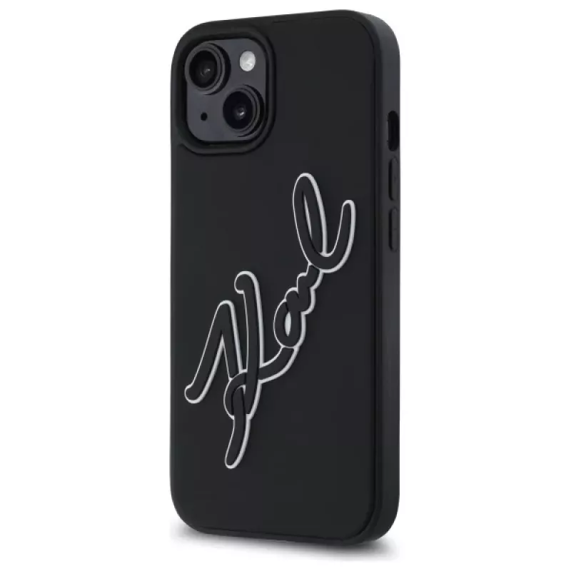 Karl Lagerfeld KLHCP15S3DRKSDLK iPhone 15 6,1 inch zwarte hardcase 3D rubber signature