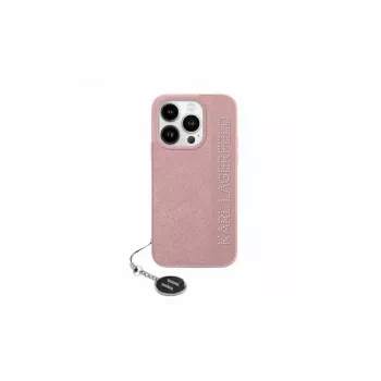 Karl Lagerfeld KLHCP15LPSAKDGCP iPhone 15 Pro 6.1 hardcase Saffiano rhinestones & charm roze